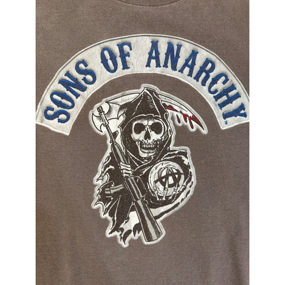 Sons of Anarchy Graphic T-Shirt XL Faded Charcoal Gray Y2K Biker Reaper Patch